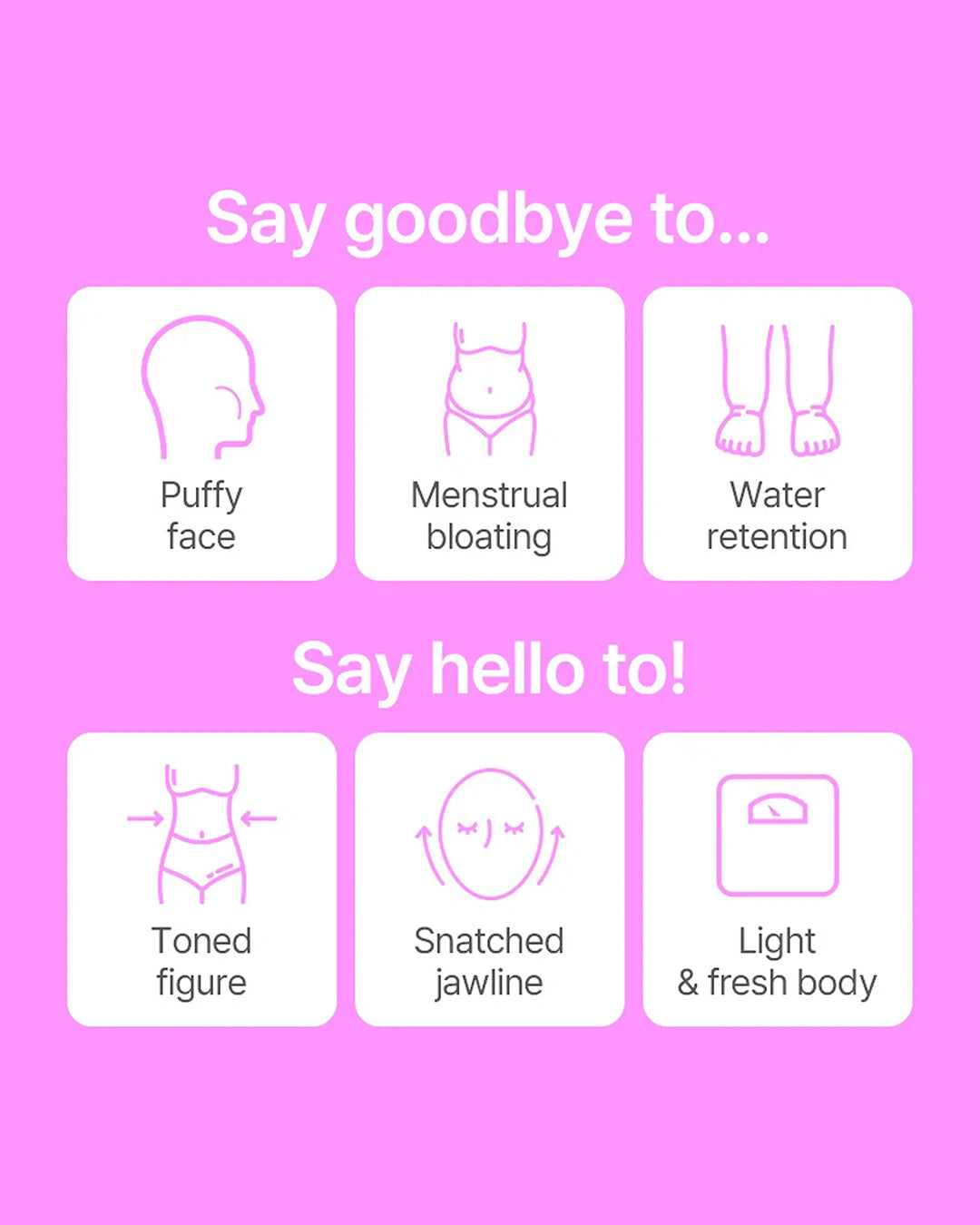 A pink and white infographic with text reading 'Say goodbye to.