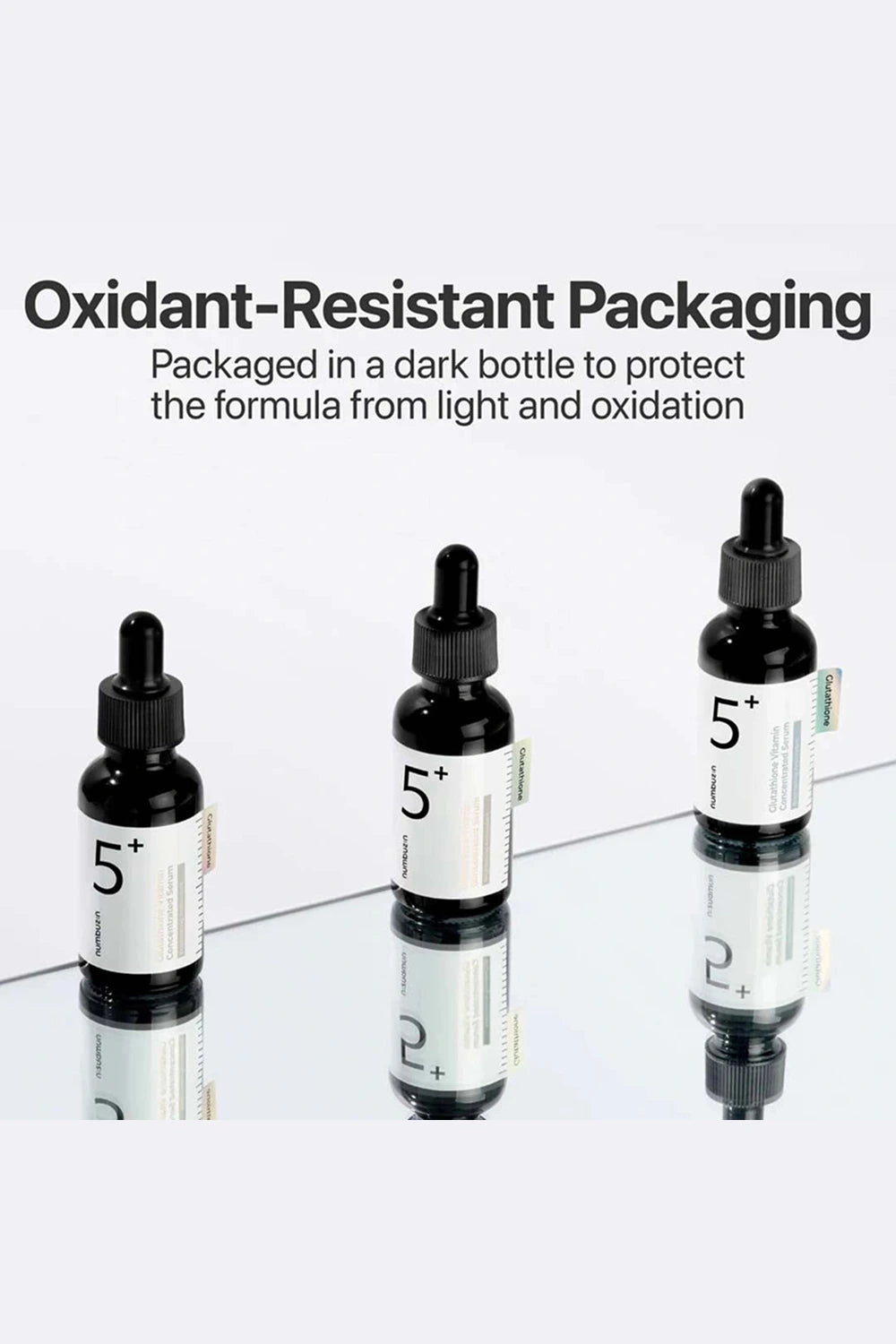 Three oxidant-resistant packaging bottles on a white background with text.