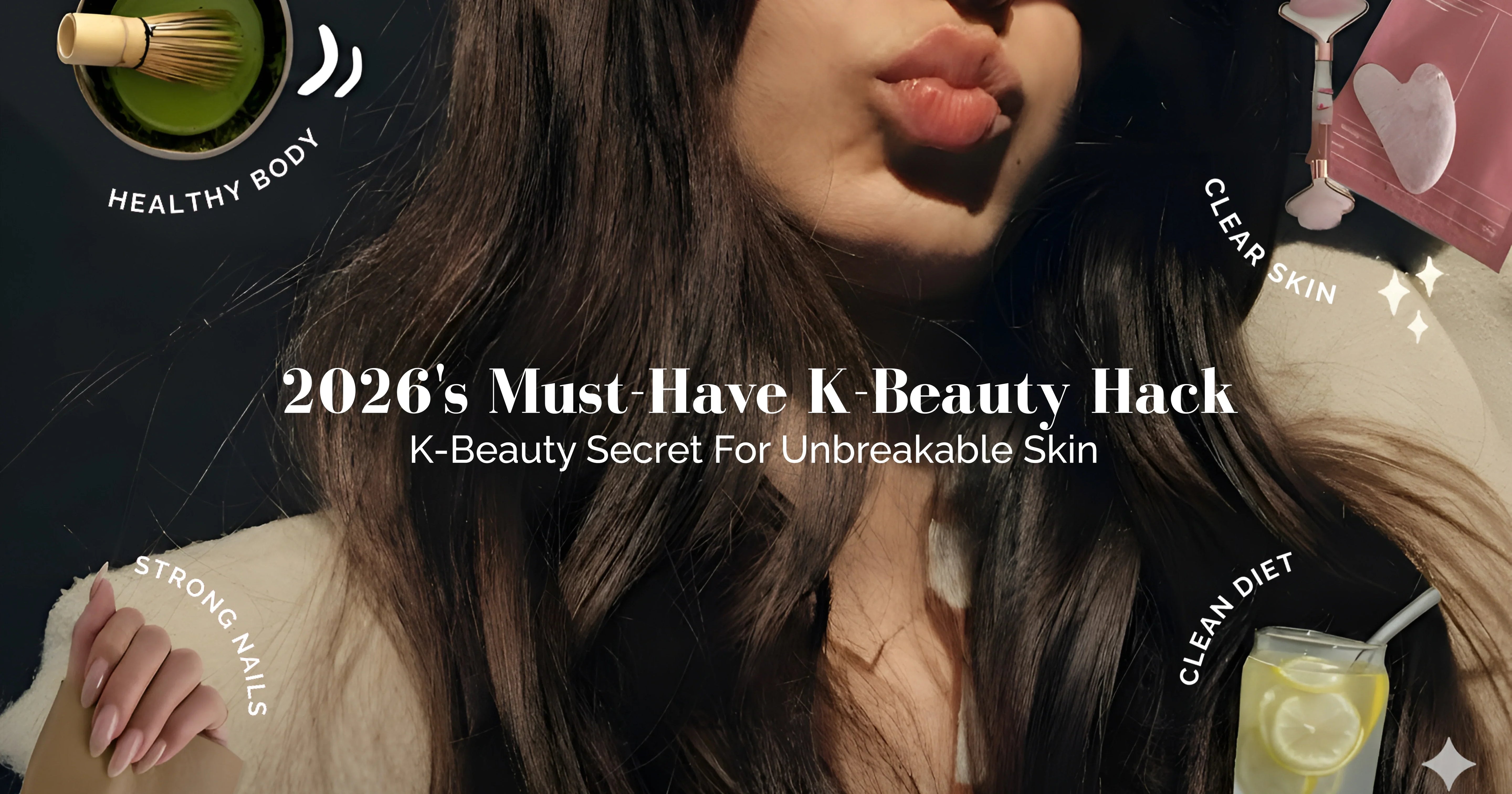 Person wearing a black mask with text about K-beauty products and 2026's must-have hacks.