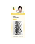 A vertical skincare product package on a white background. The package features a model photo at the top, a yellow banner with Korean text, a black-and-white pineapple illustration, and additional Korean text near the bottom.