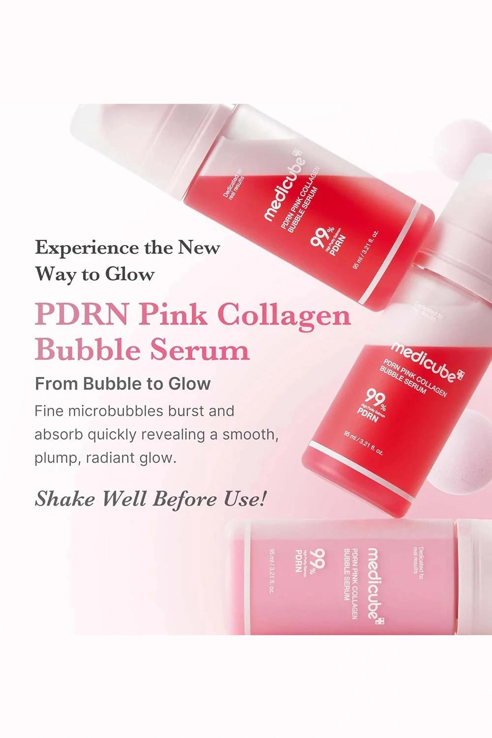 PDRN Pink Collagen Bubble Serum with product packaging on a white background
