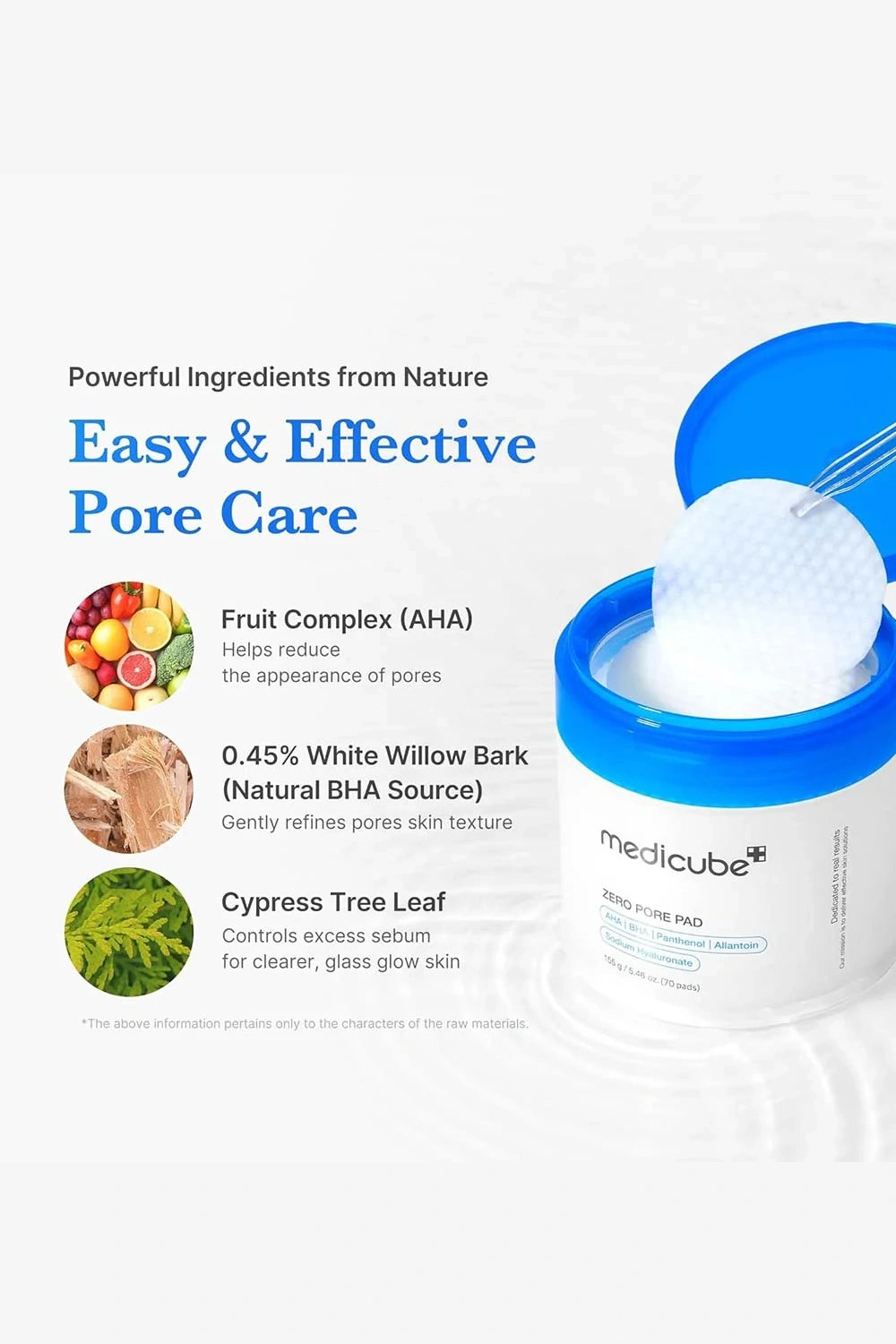 Pore care product with ingredients listed on a white background