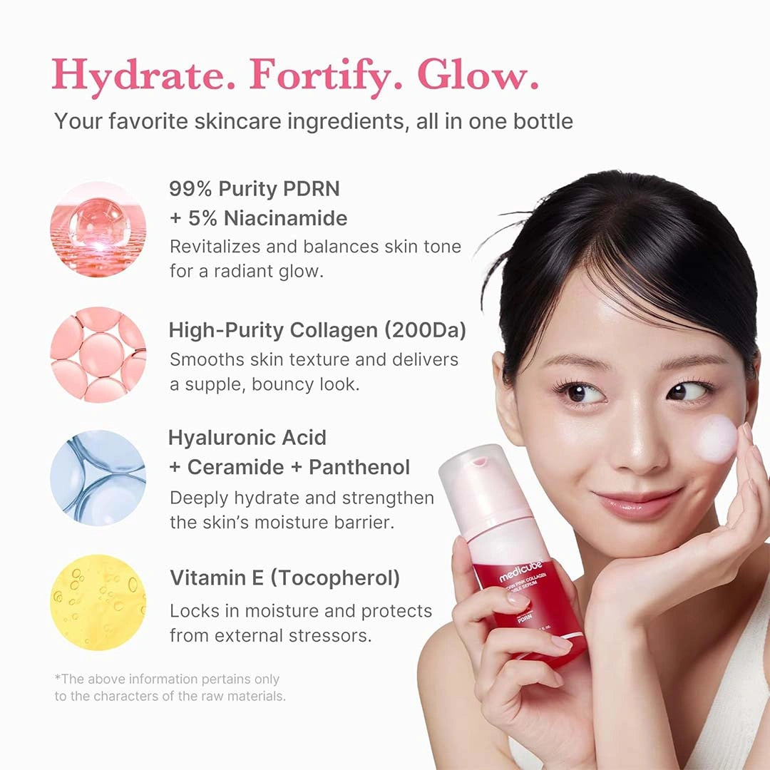 Skincare product with ingredients listed and a woman holding the product.