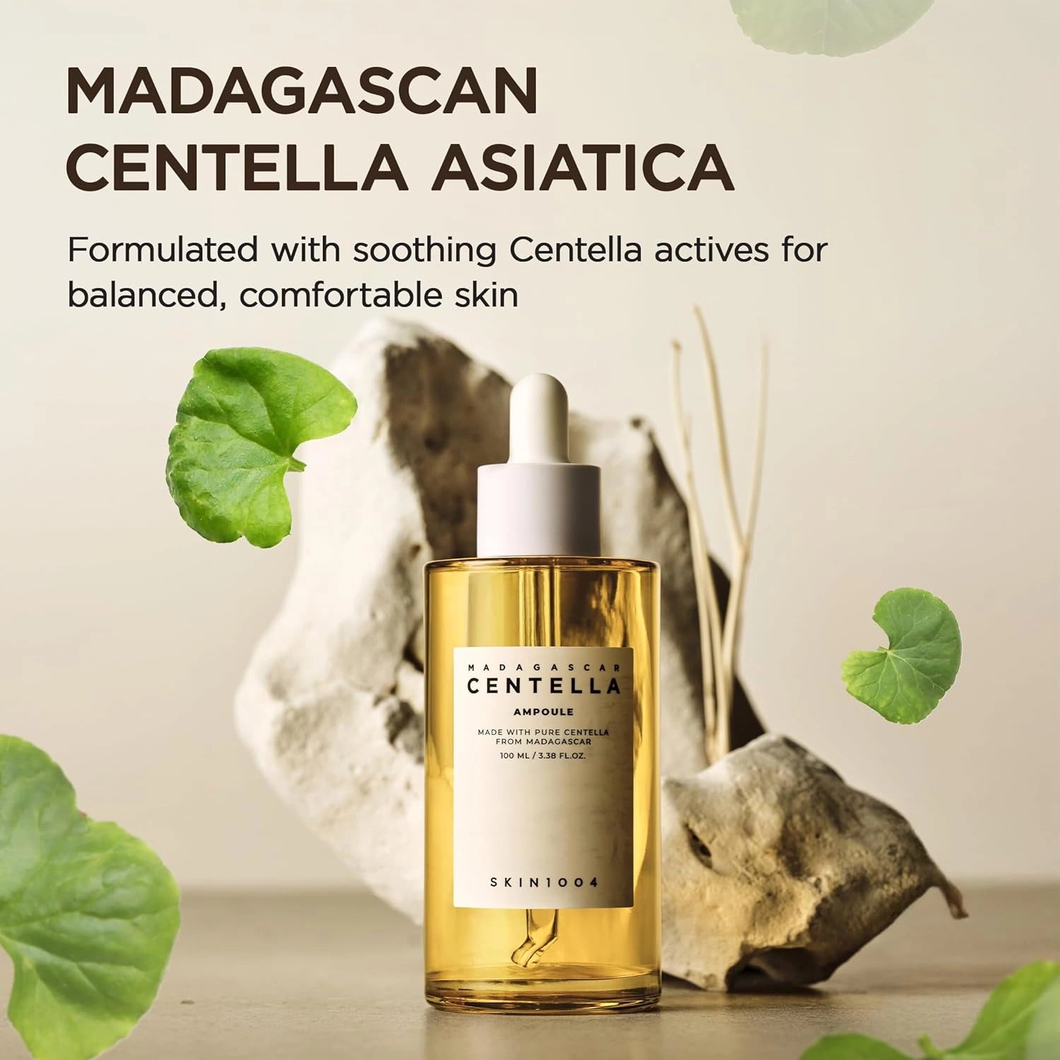 Skincare product with Madagascan Centella Asiatica on a natural background