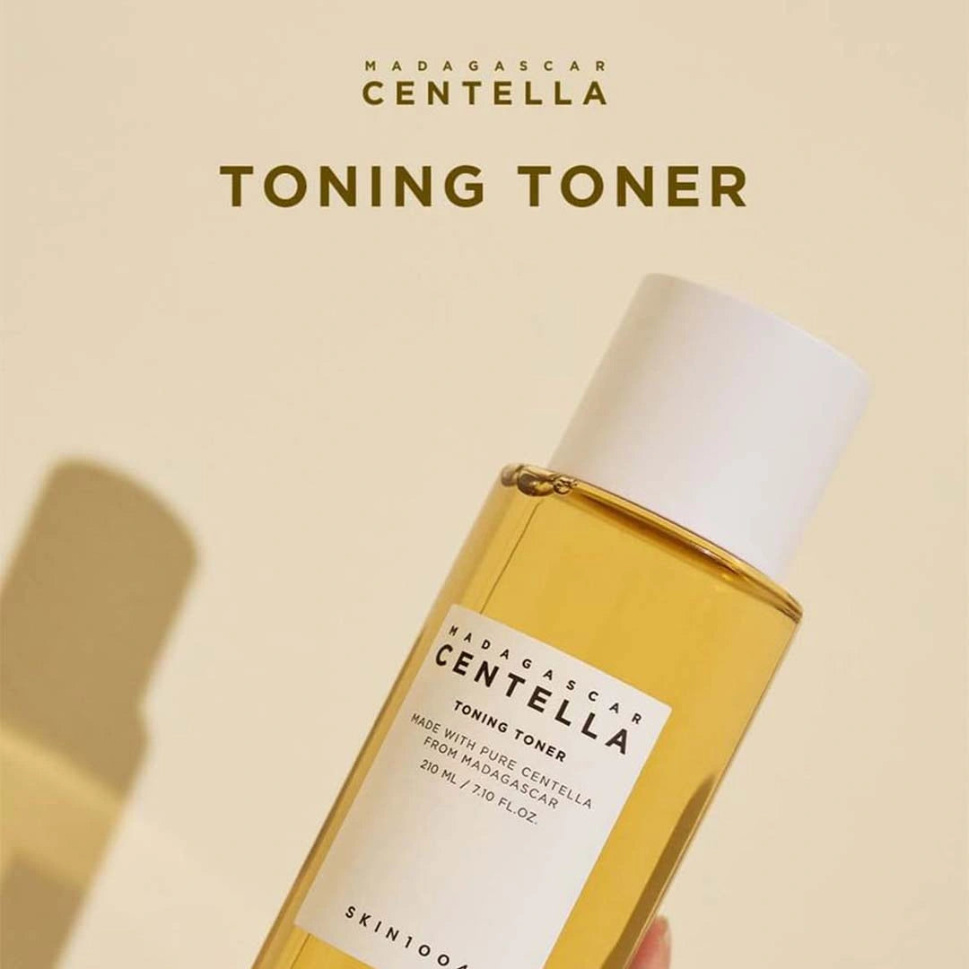Bottle of Madagascar Centella toning toner on a beige background