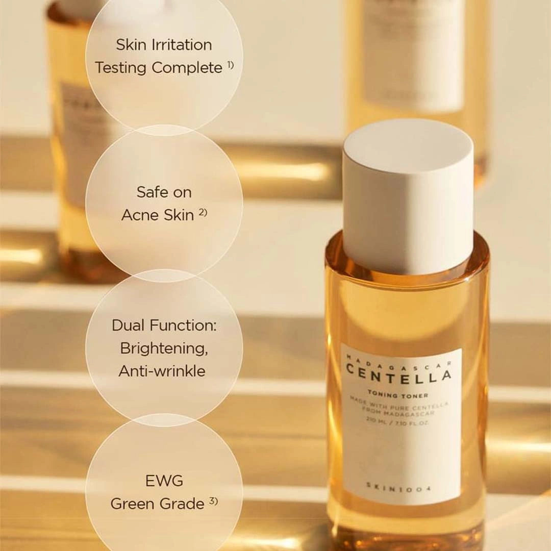 Skincare bottle with features highlighted on a blurred background