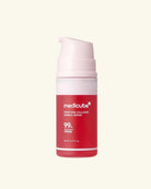 A bottle of medicube Pimp Pink Collagen Bubble Serum with a pink pump dispenser and a red and white label, centered on a light cream background.